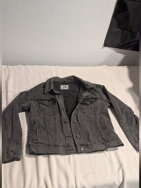 Washed Grey/Black Denim Jacket - Women